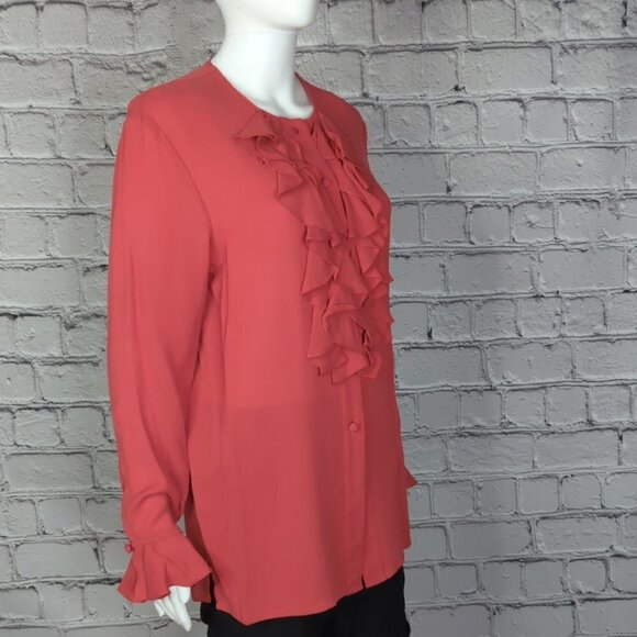 Diane Von Furstenberg Red Silk Ruffle Trim Blouse, Women's Small - Picture 3 of 9